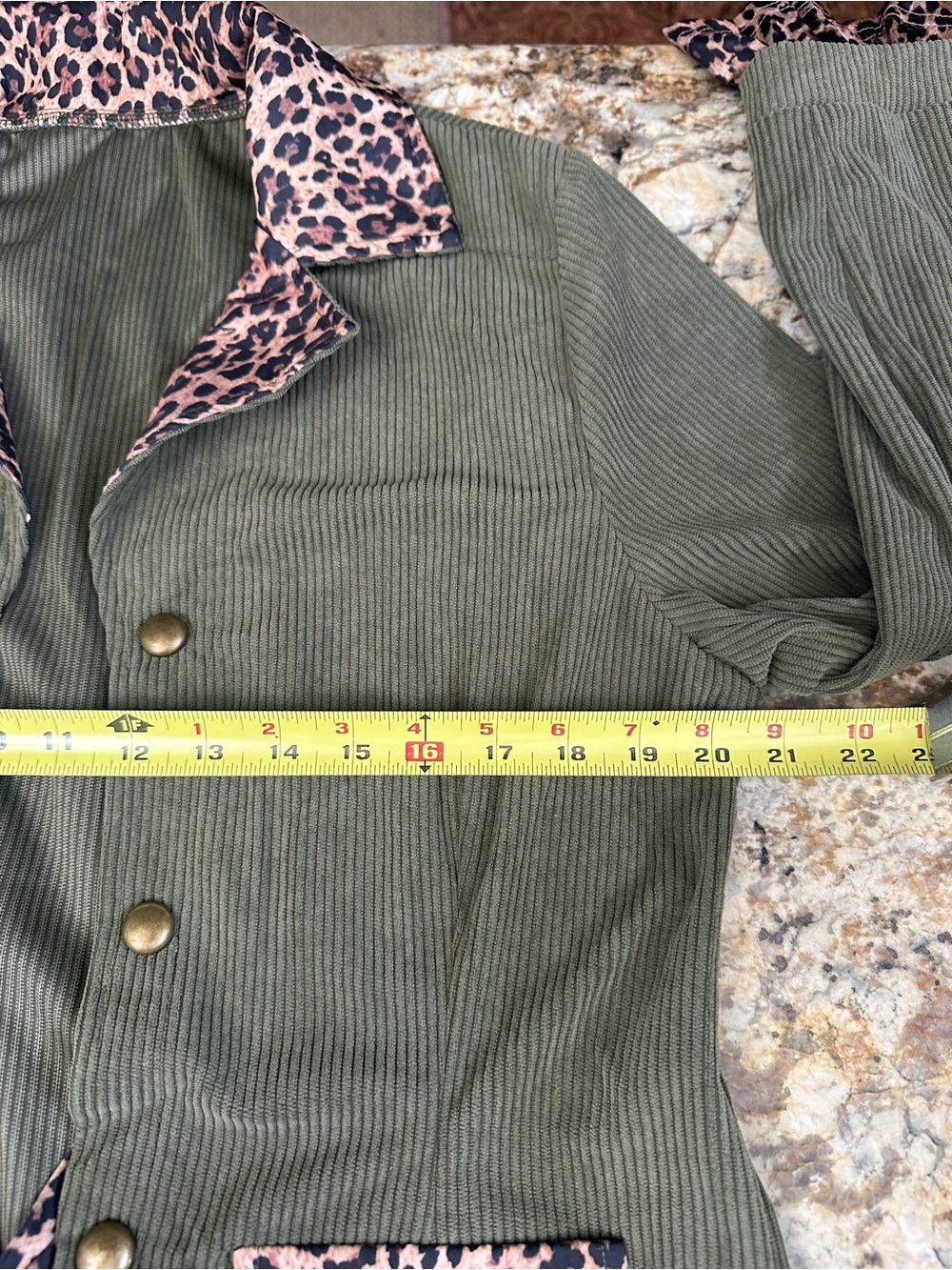 Cherrybetty Shacket army green sz XL w leopard hemline light cord jacket NWOT - Picture 12 of 14